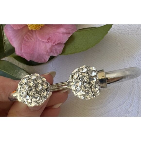 Silver-tone Snap Rhinestone Bangle Bracelet Women Party Jewelry Gift NEW - Picture 2 of 13